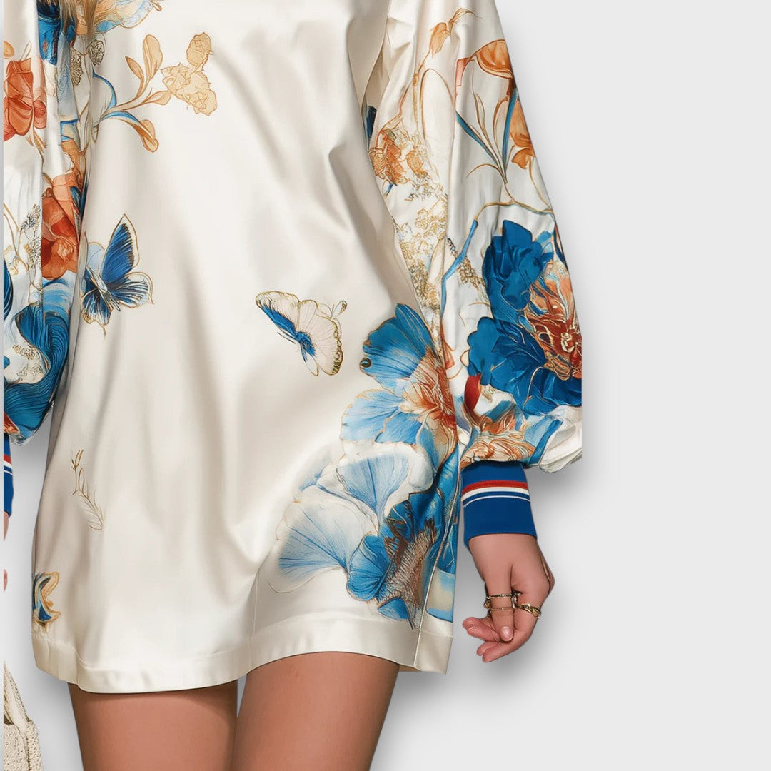 Elvoria – Vintage Floral Satin Mini Dress