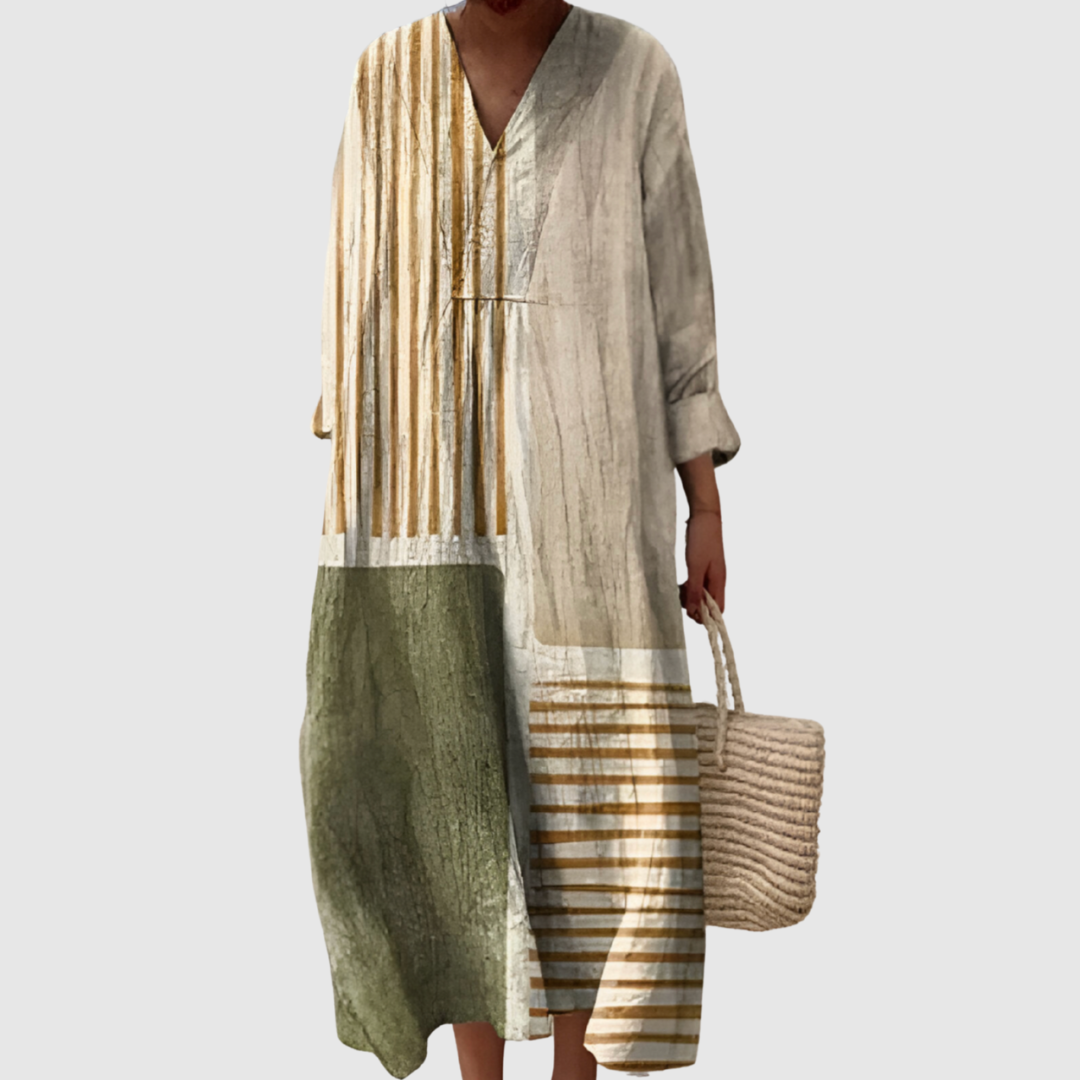 Annabelle | Earth-Tone Abstract Panel Dress