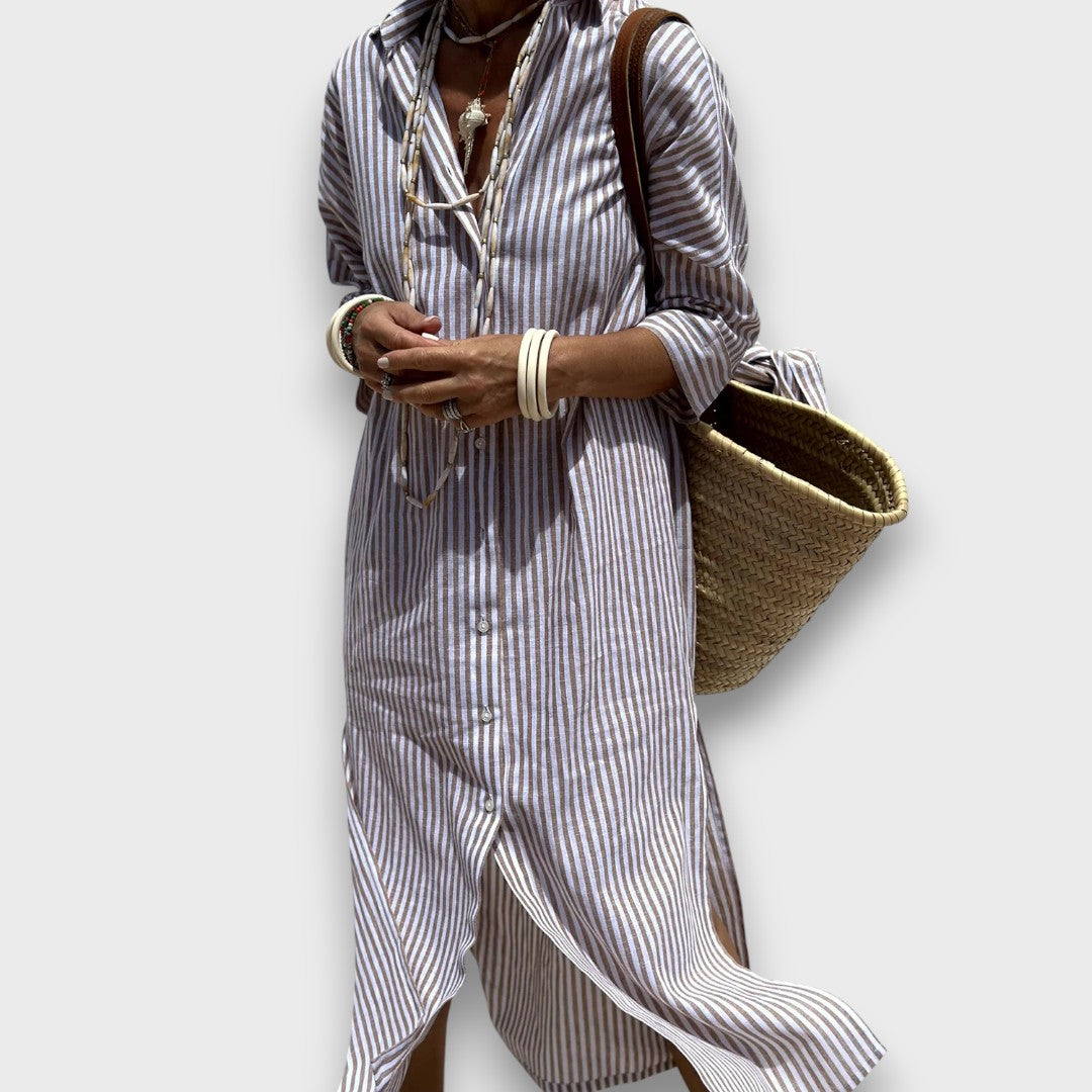 Luméra – Striped Shirt Dress with Slit