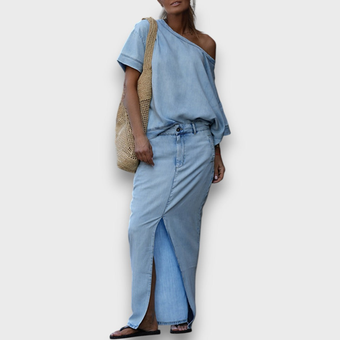 Kenlia – Casual Tencel Denim Two-Piece Set