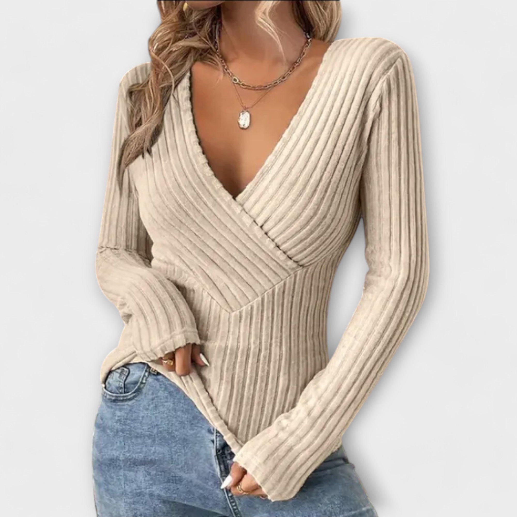 Nayla – Ribbed Wrap Top with V-Neck