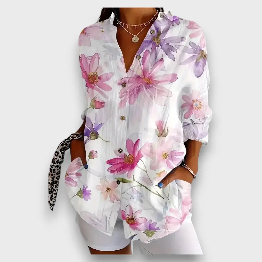 Emiliana – Flowing Blouse with Watercolor Flowers