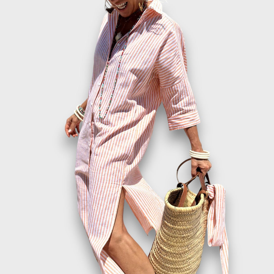 Luméra – Striped Shirt Dress with Slit