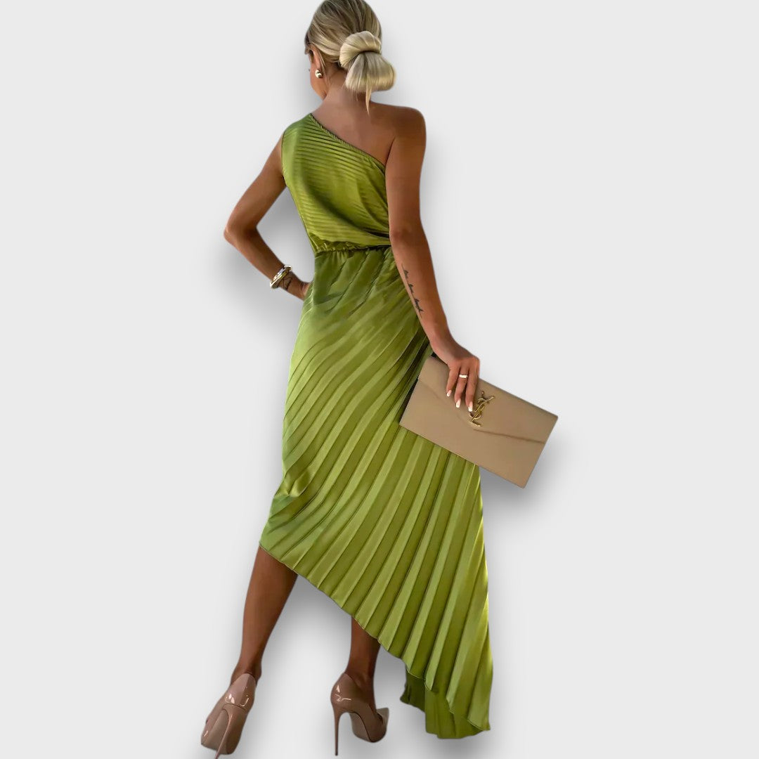 Lunelle – Asymmetric Dress with Rose Detail