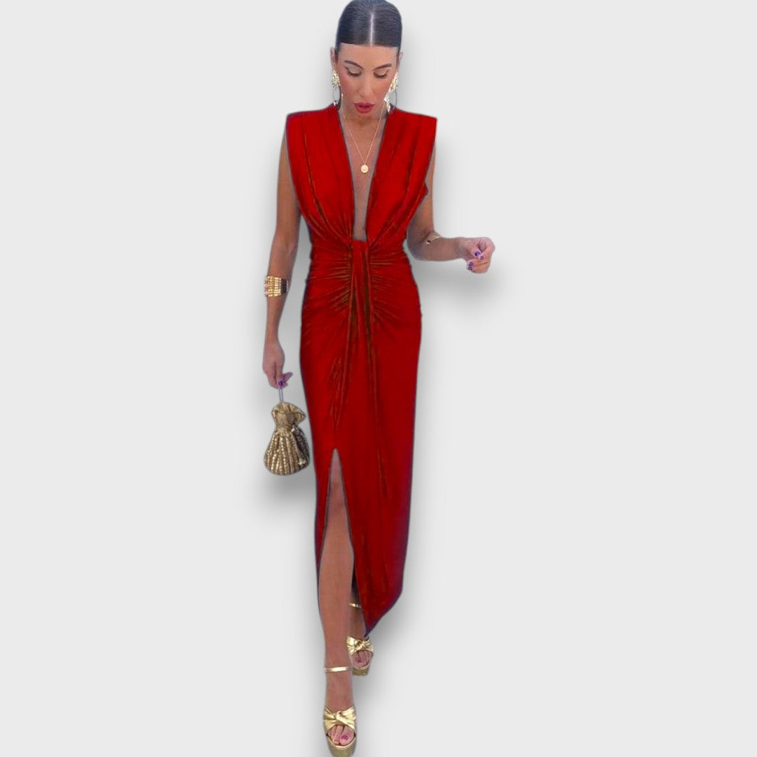 Oriane – Draped Evening Dress with Deep Neckline