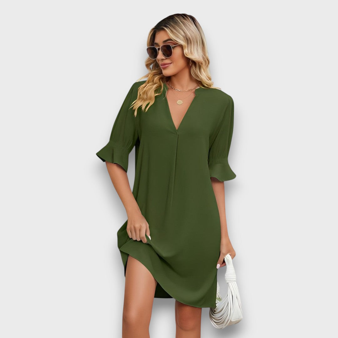 Maivelle – Summer Dress with Pleated Sleeves and V-Neck