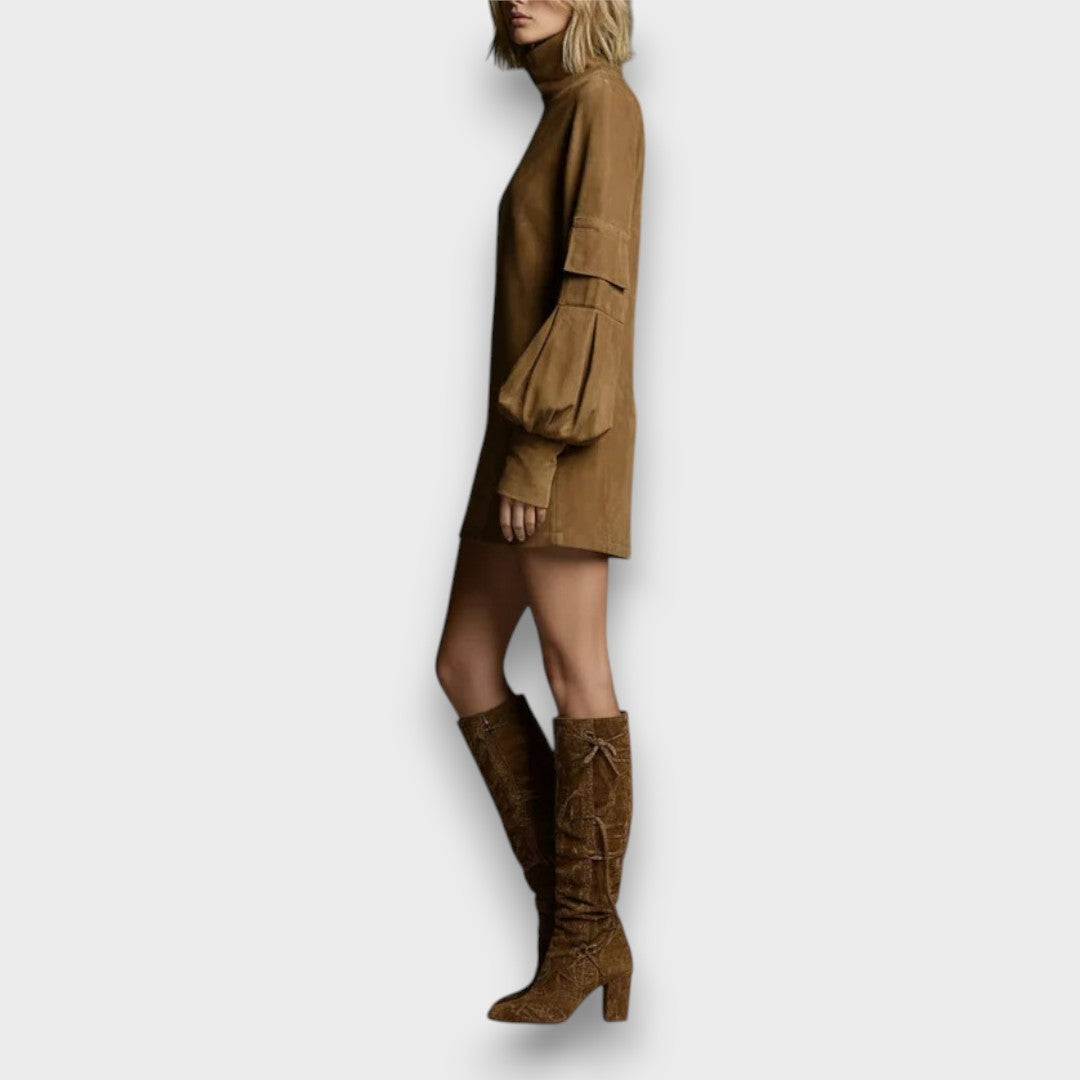 Lillane – Suede Turtleneck Mini Dress