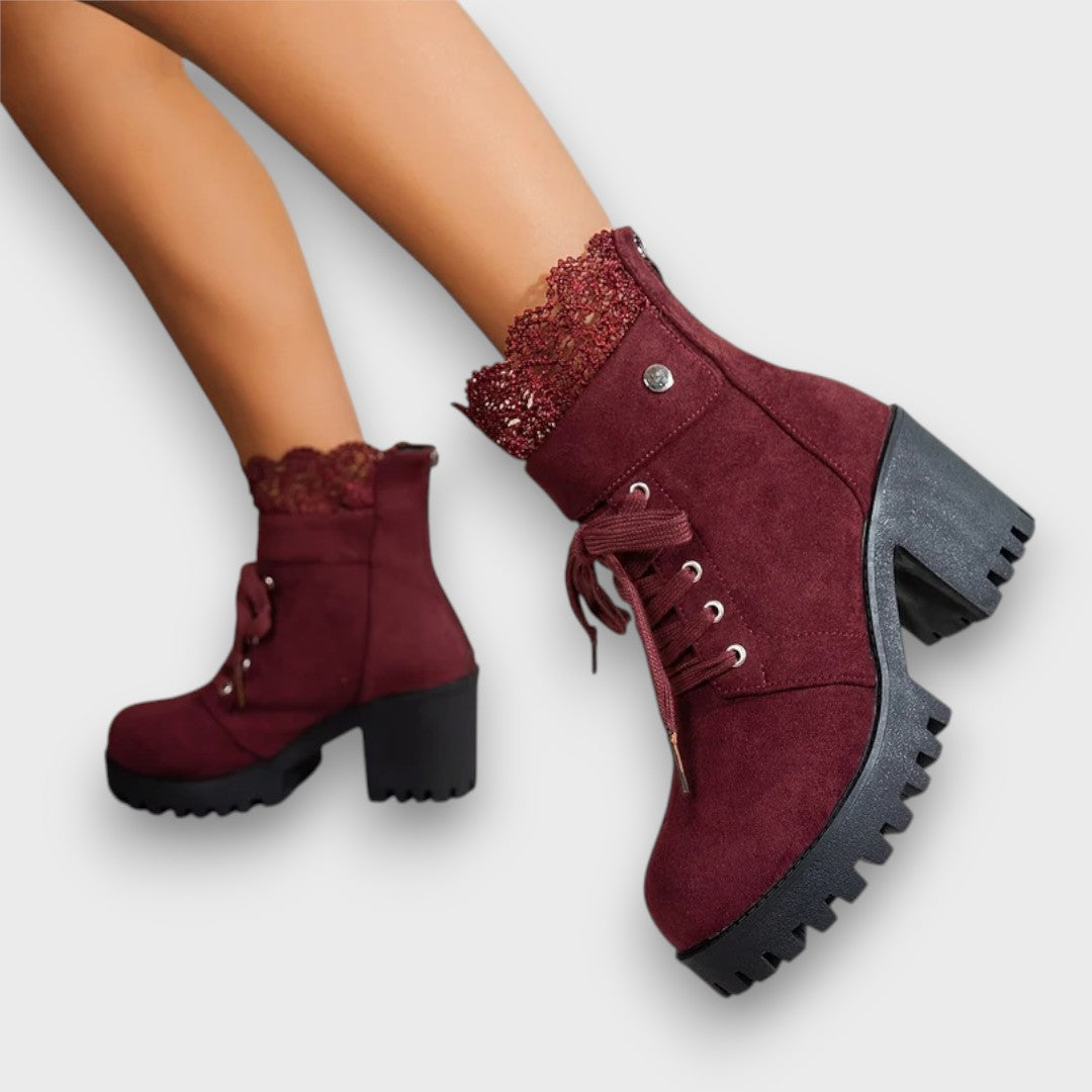 Belana – Suede Lace High-Heel Booties