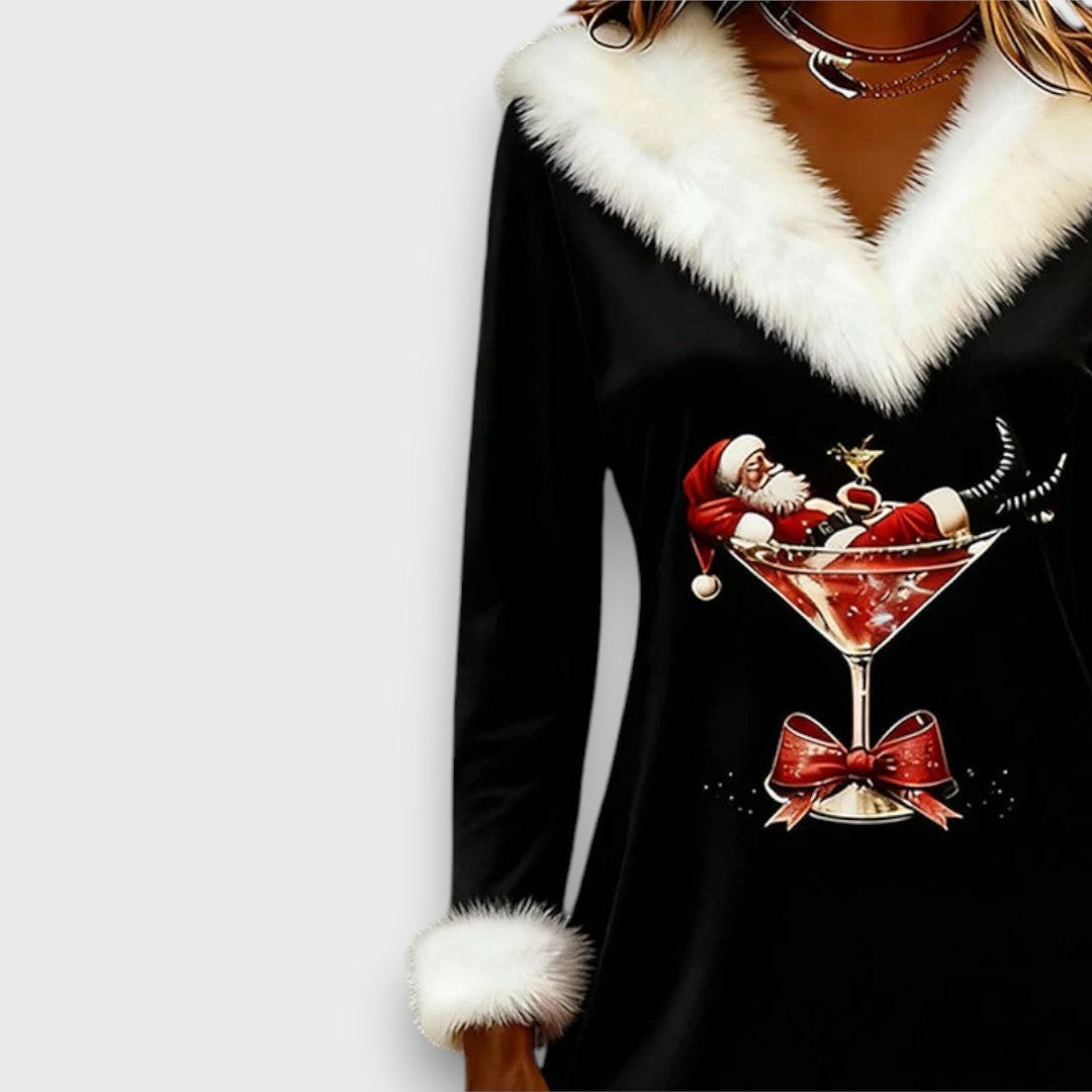 Mirella – Christmas Fur-Collar Holiday Dress