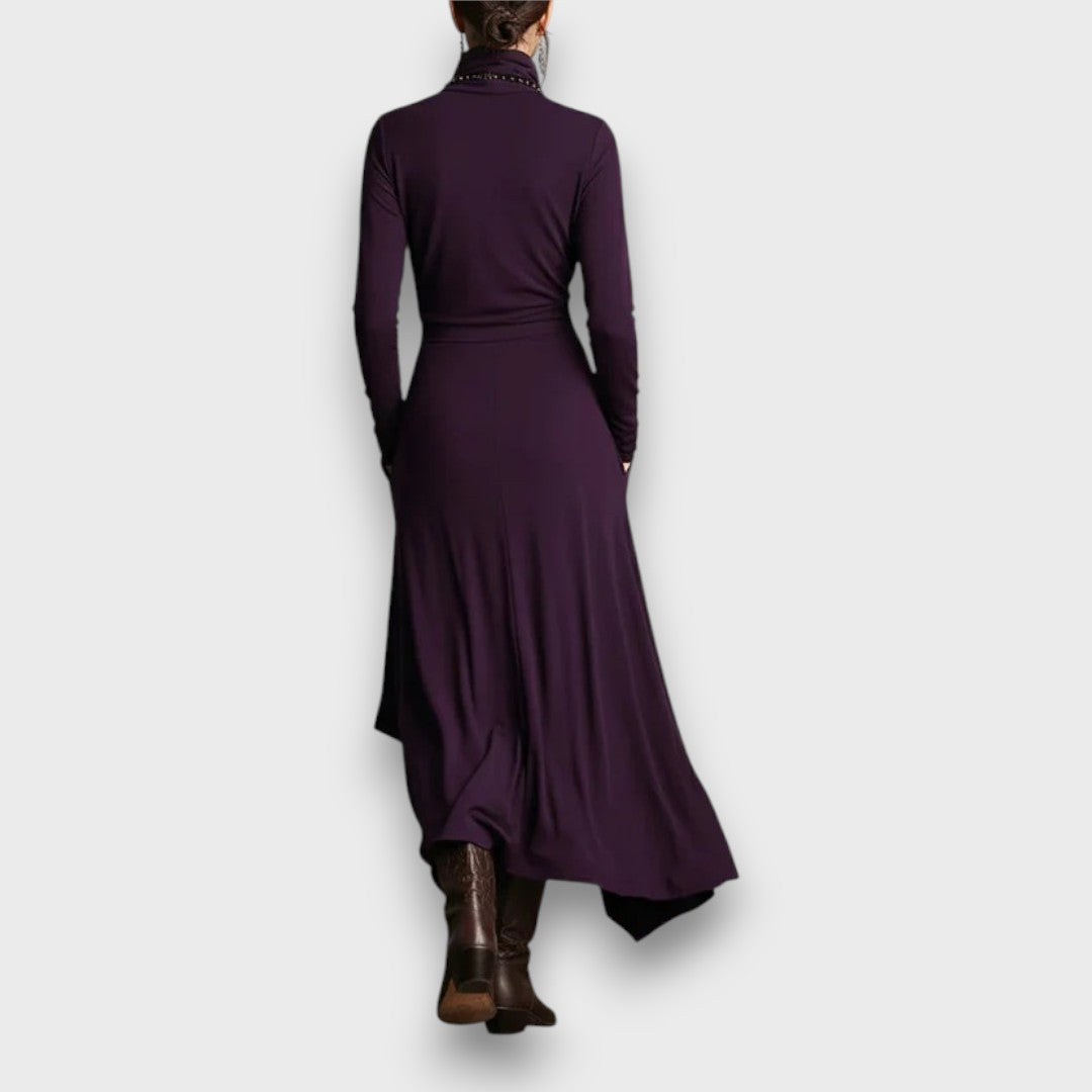 Palverra – Asymmetric Turtleneck Maxi Dress