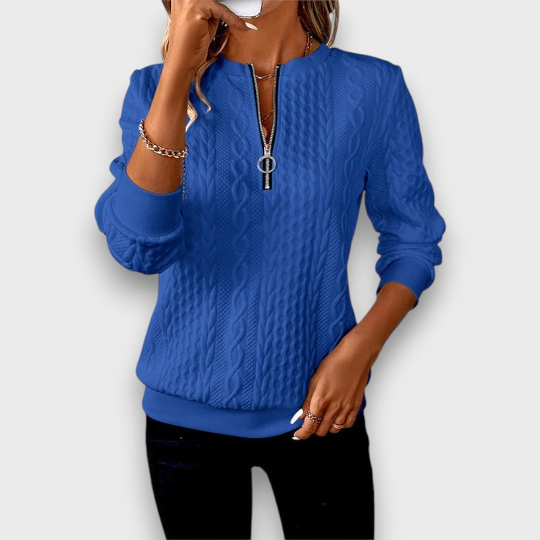 Solena – Cable-Knit Zip Front Sweater
