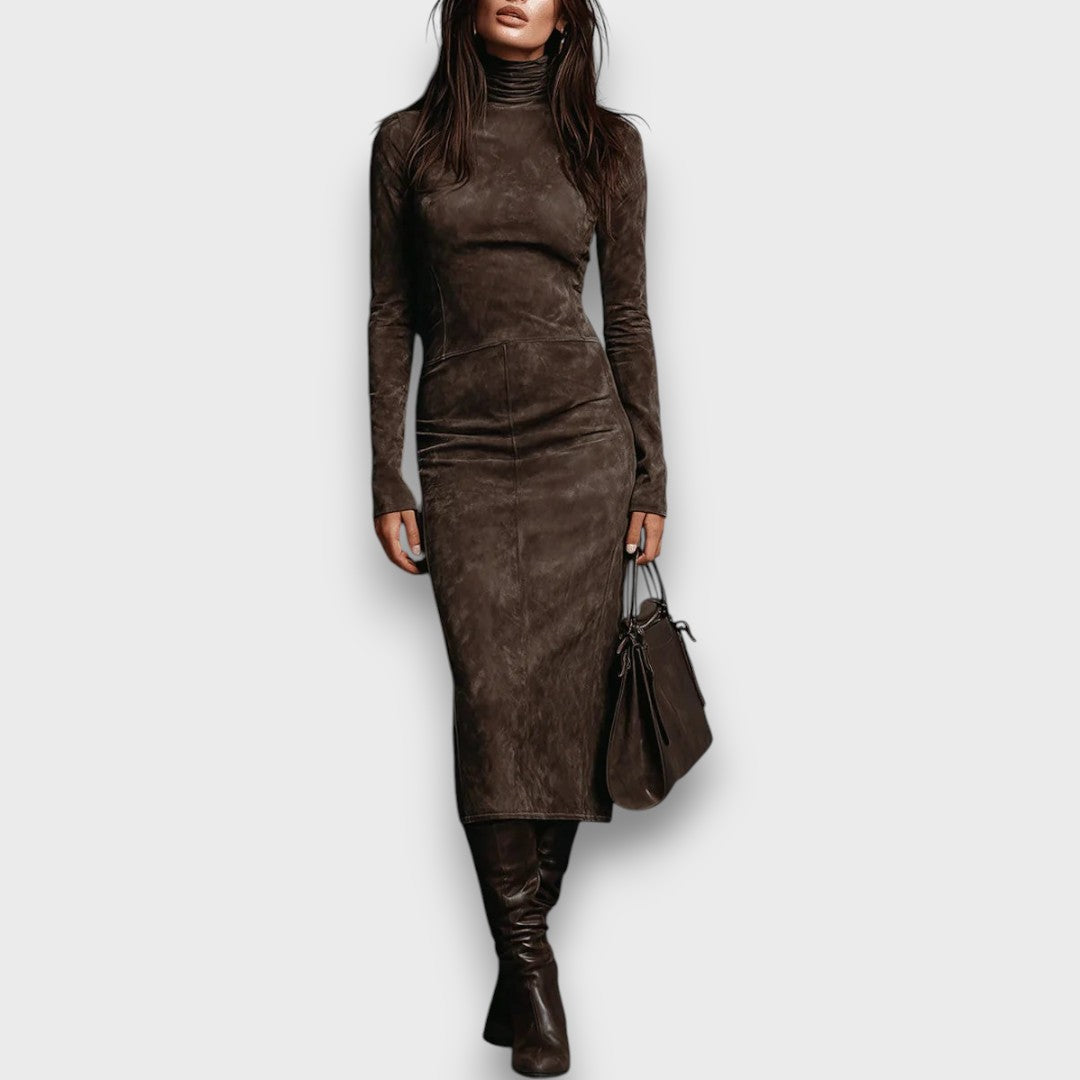 Sabira – Suede-Feel Turtleneck Midi Dress