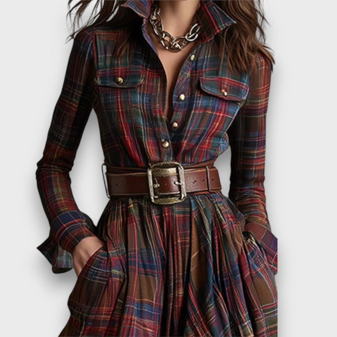 Marcele – Plaid Maxi Shirt Dress