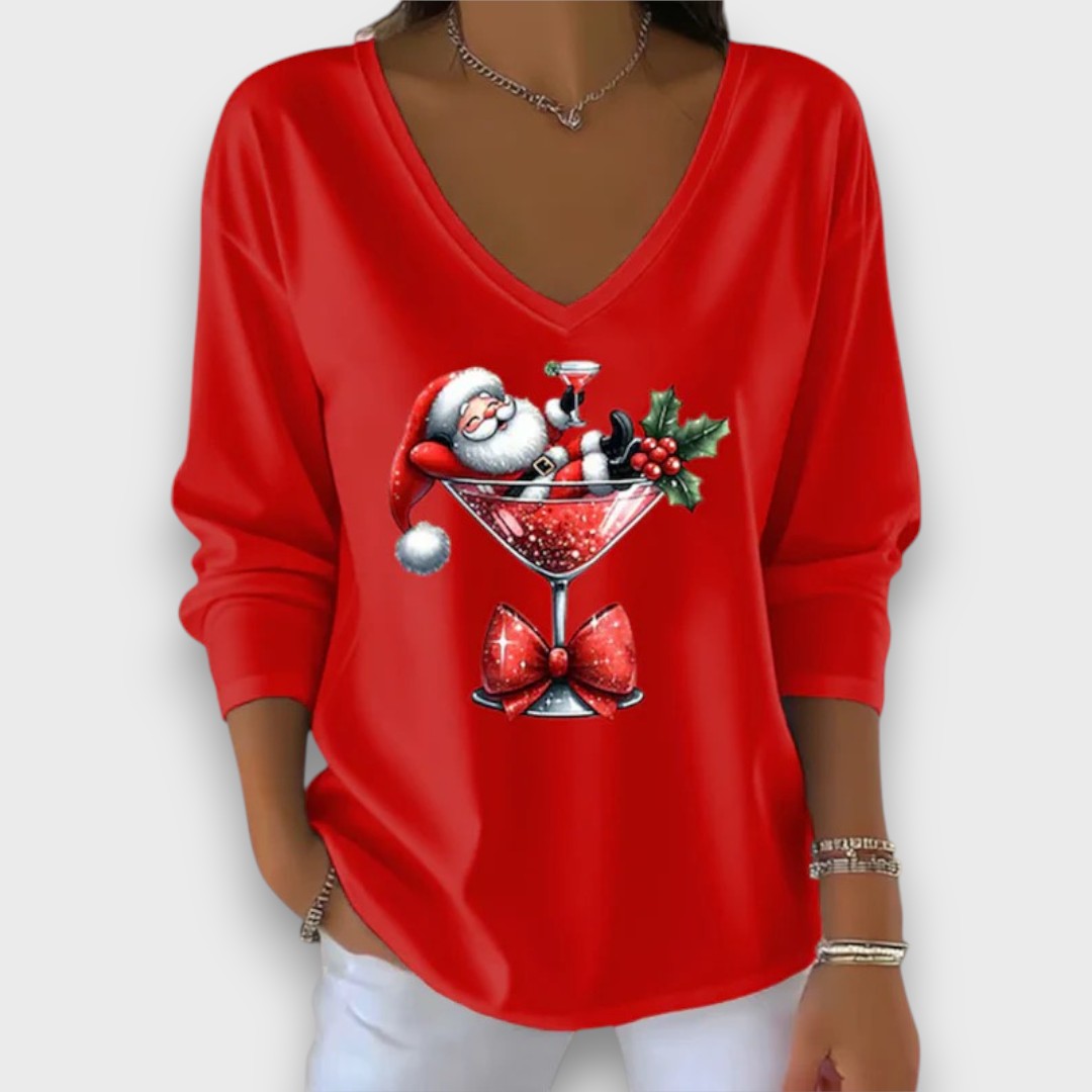 Sarella – Santa Cocktail V-Neck Top