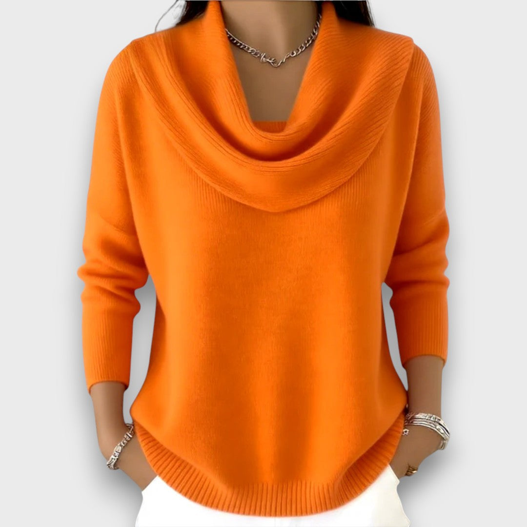 Meliora – Soft Drape-Collar Knit Sweater