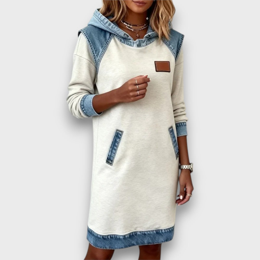 Danira – Hoodie Dress with Denim Accents