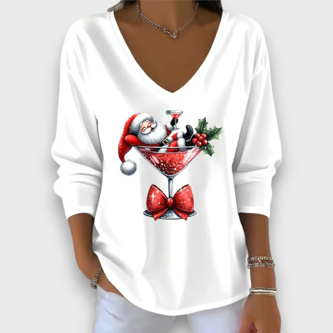 Sarella – Santa Cocktail V-Neck Top