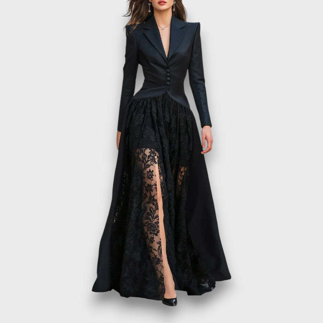 Liona – Tailored Lace-Panel Evening Gown