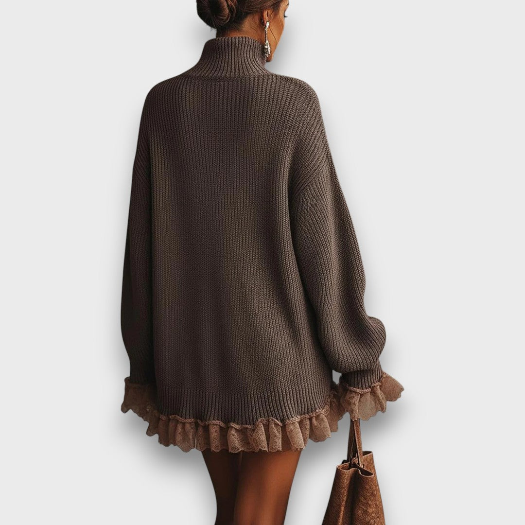 Yvona – Ruffled Knit Turtleneck Dress