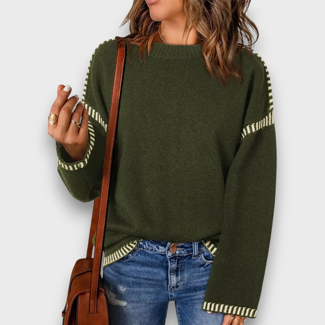 Corvella – Striped Trim Sweater