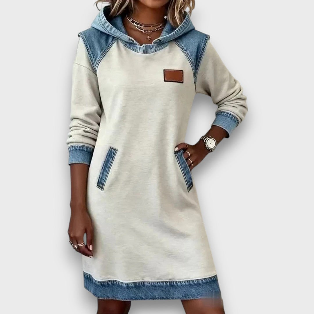 Danira – Hoodie Dress with Denim Accents