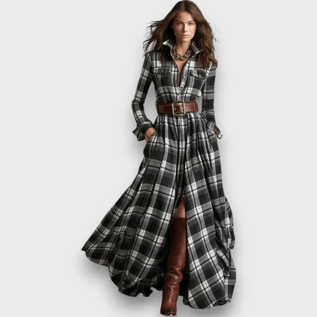 Marcele – Plaid Maxi Shirt Dress