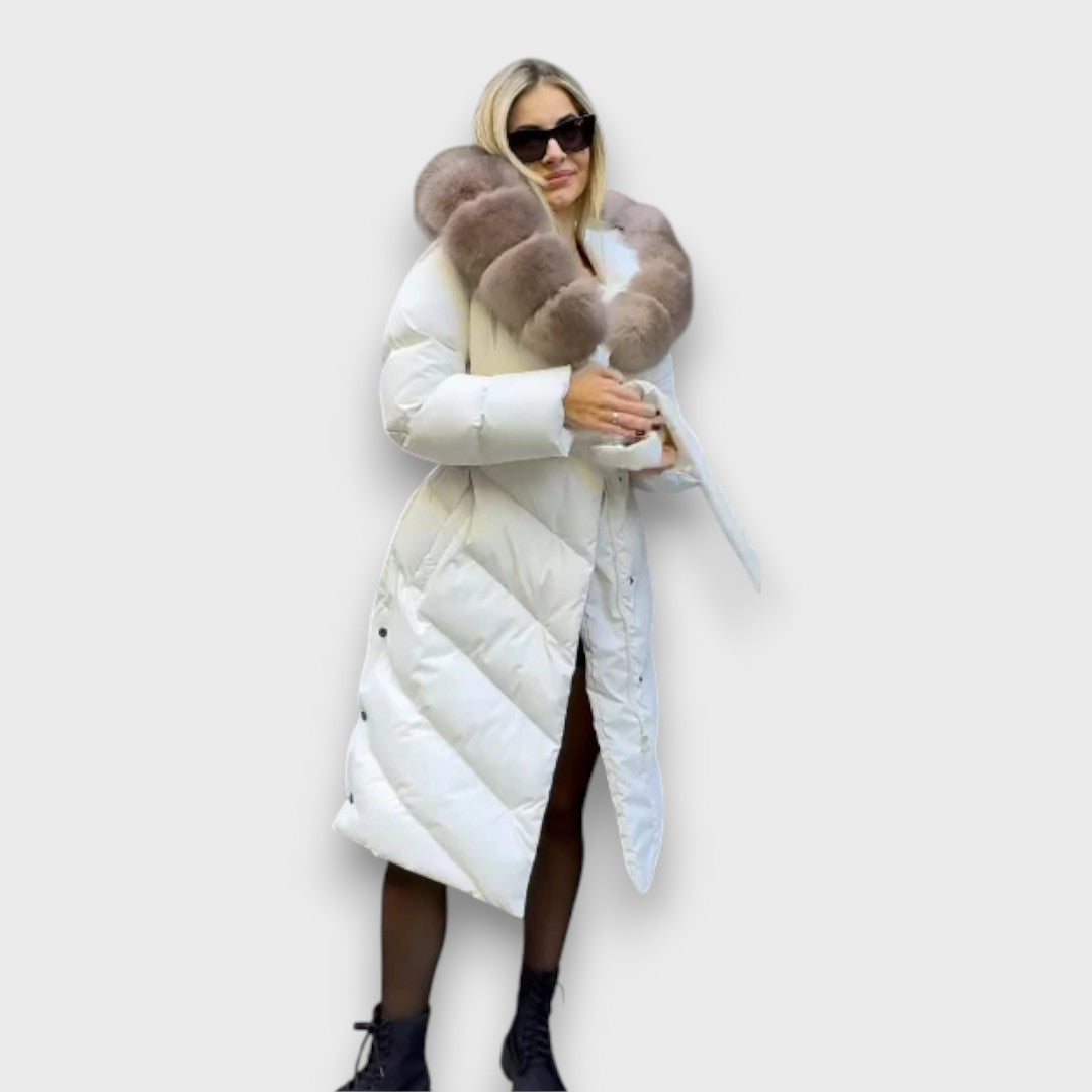 Carmaya – Long Puffer Coat with Luxe Faux-Fur Hood