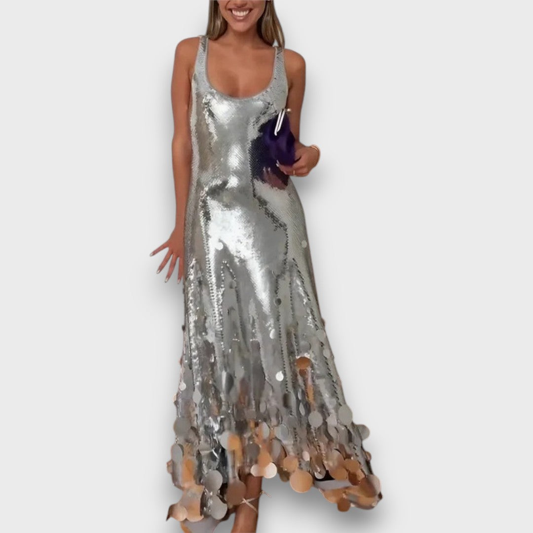 Elara – Round Tassels Hem Back Cutout Tank Maxi Dress