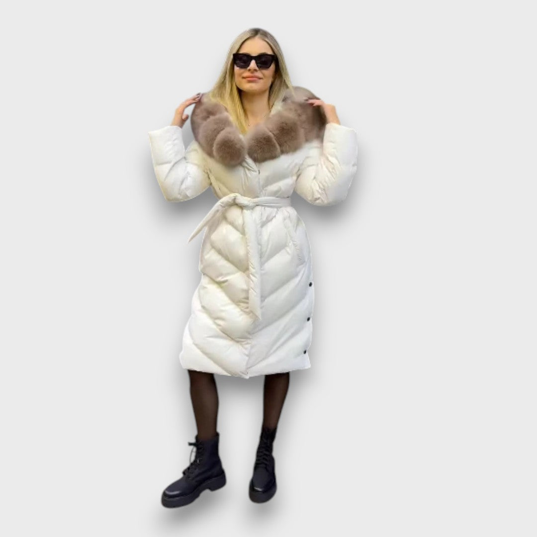 Carmaya – Long Puffer Coat with Luxe Faux-Fur Hood