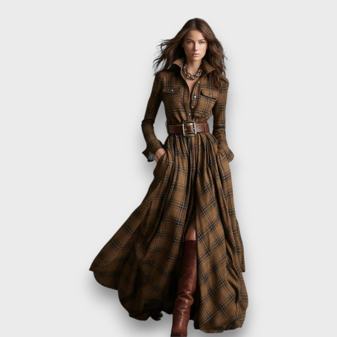 Marcele – Plaid Maxi Shirt Dress
