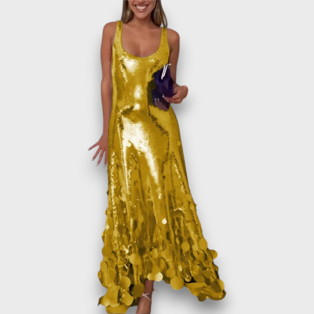 Elara – Round Tassels Hem Back Cutout Tank Maxi Dress