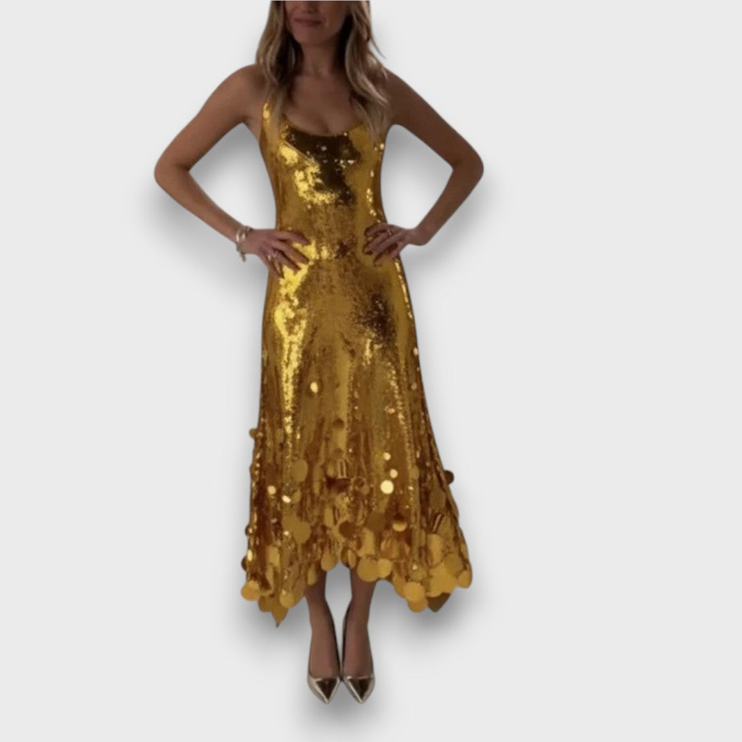 Elara – Round Tassels Hem Back Cutout Tank Maxi Dress