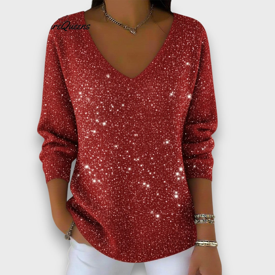 Serena – Shimmer Knit V-Neck Sweater