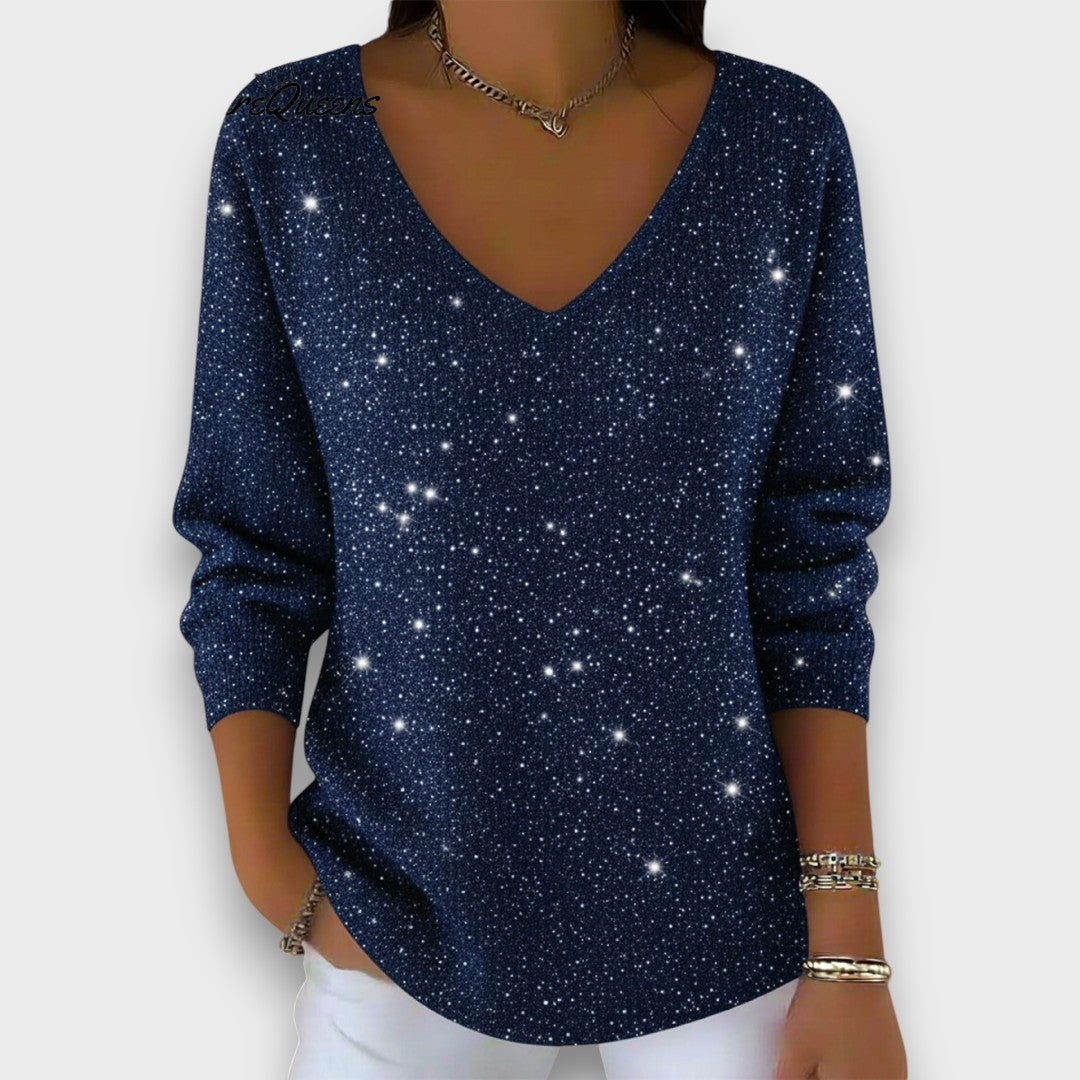 Serena – Shimmer Knit V-Neck Sweater