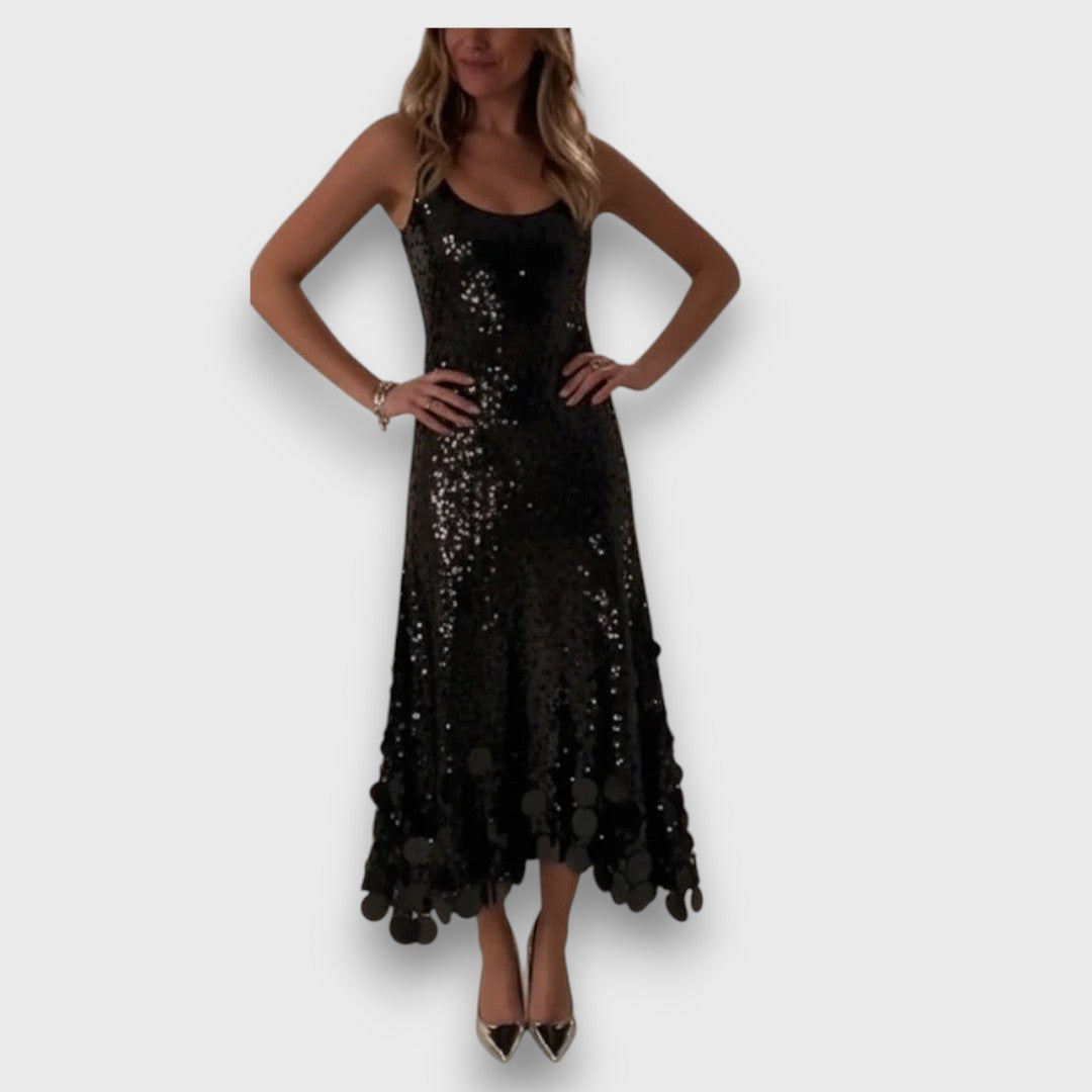 Elara – Round Tassels Hem Back Cutout Tank Maxi Dress