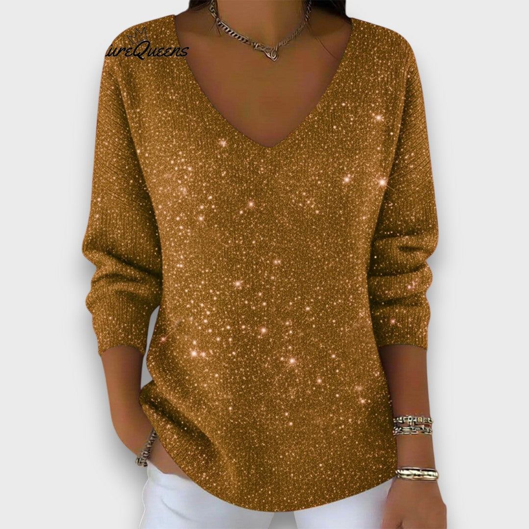 Serena – Shimmer Knit V-Neck Sweater