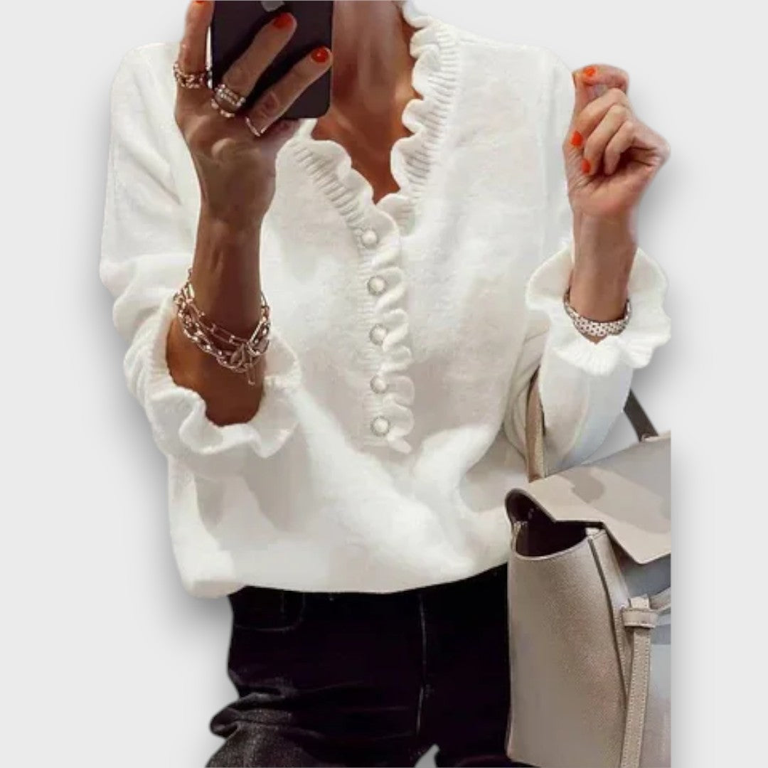 Hofdana – Elegant Ruffle-Trim Button Blouse