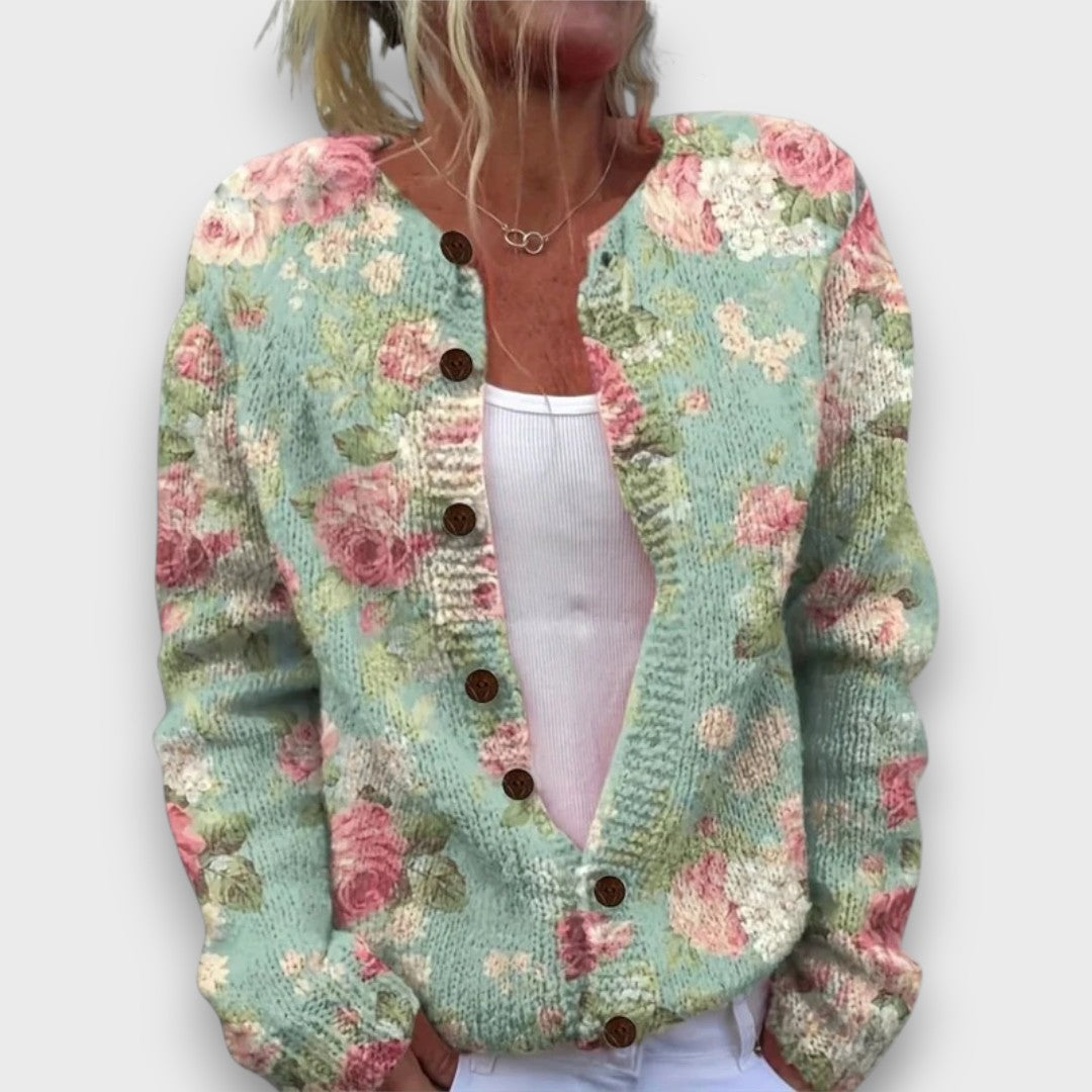 Florayne – Knitted Cardigan with Floral Pattern