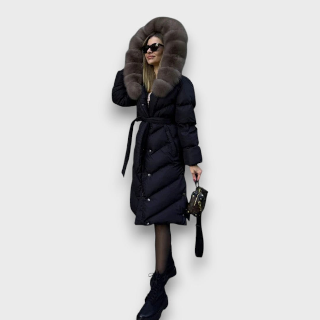 Carmaya – Long Puffer Coat with Luxe Faux-Fur Hood