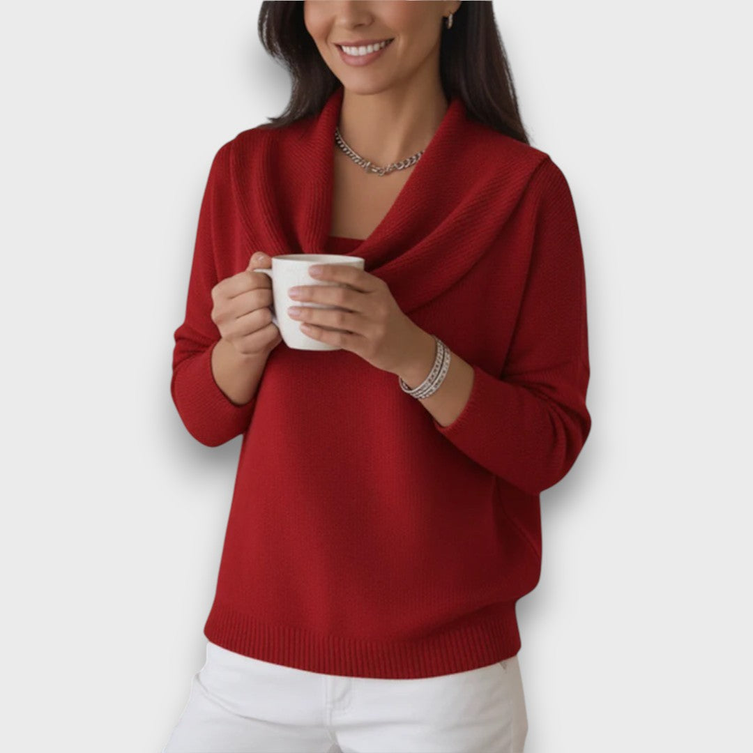 Meliora – Soft Drape-Collar Knit Sweater