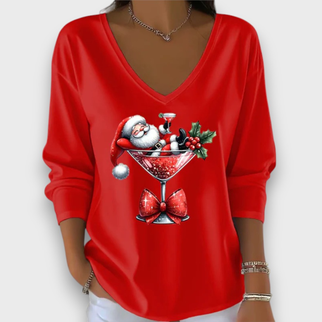 Sarella – Santa Cocktail V-Neck Top
