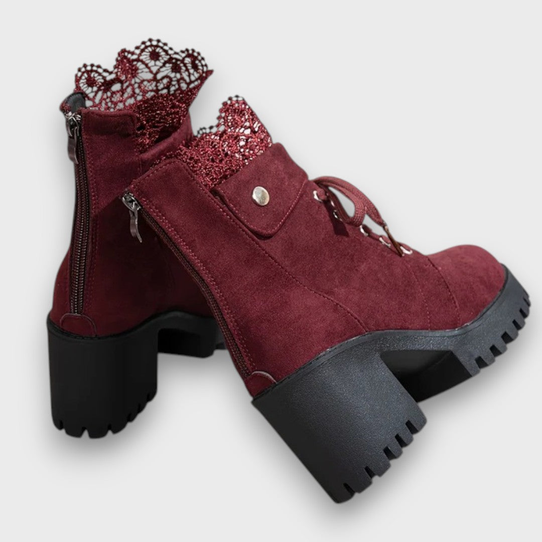 Belana – Suede Lace High-Heel Booties