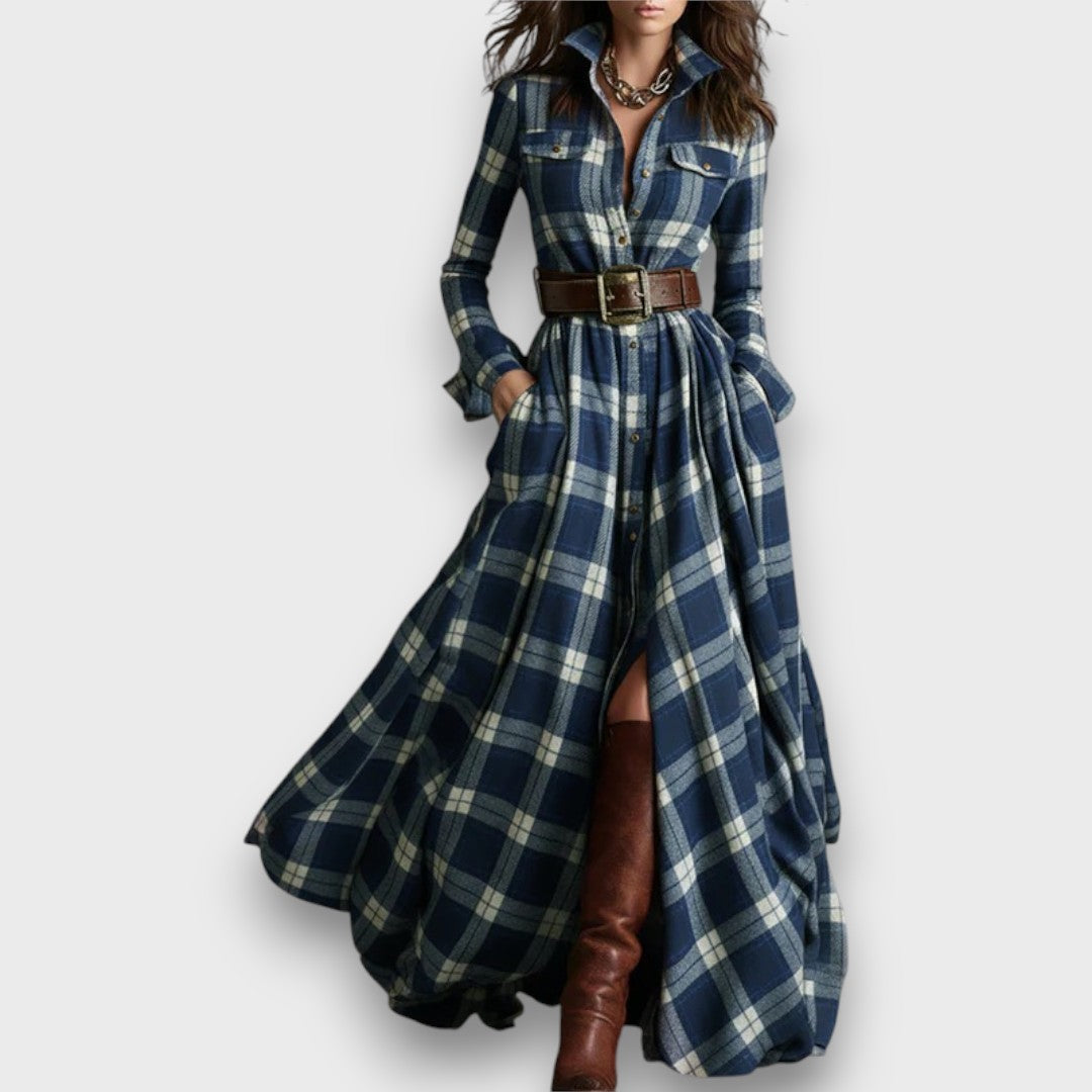 Marcele – Plaid Maxi Shirt Dress