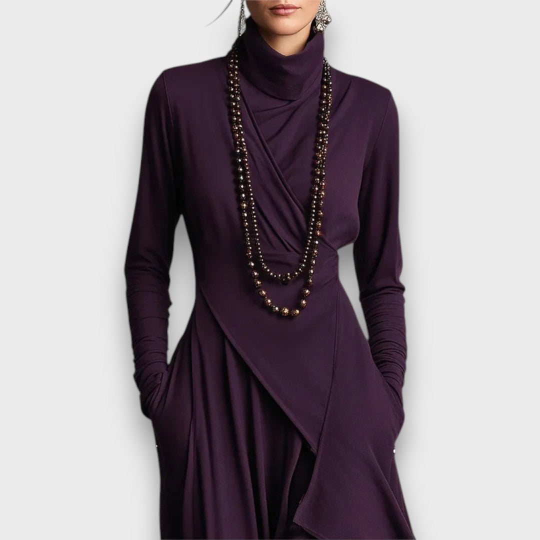 Palverra – Asymmetric Turtleneck Maxi Dress