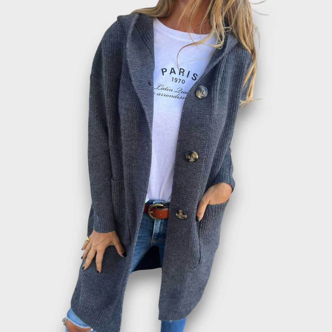 Fara – Knit Cardigan with Hood & Button Placket