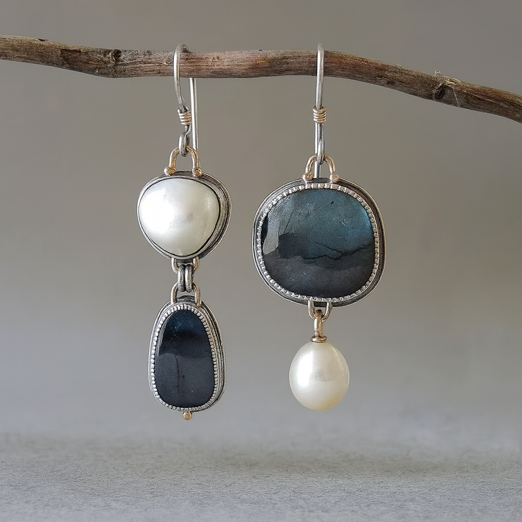 Evane – Pearl and Stone Drop Earrings