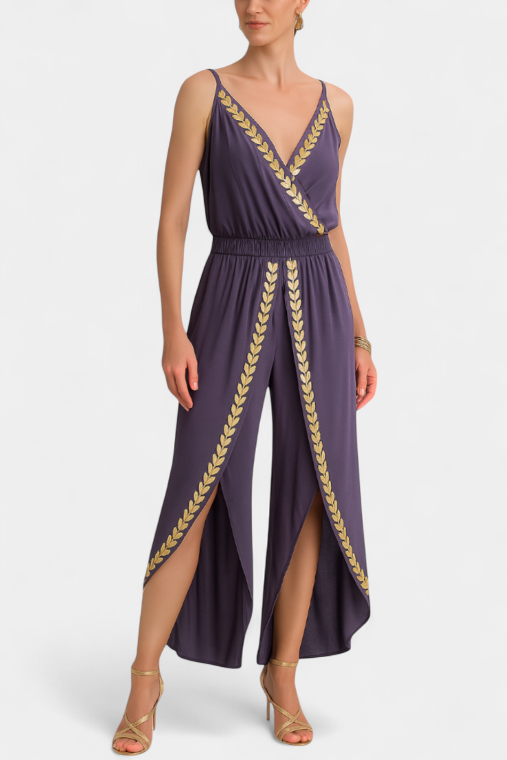 Sereya – Jumpsuit with Golden Details and Leg Slits
