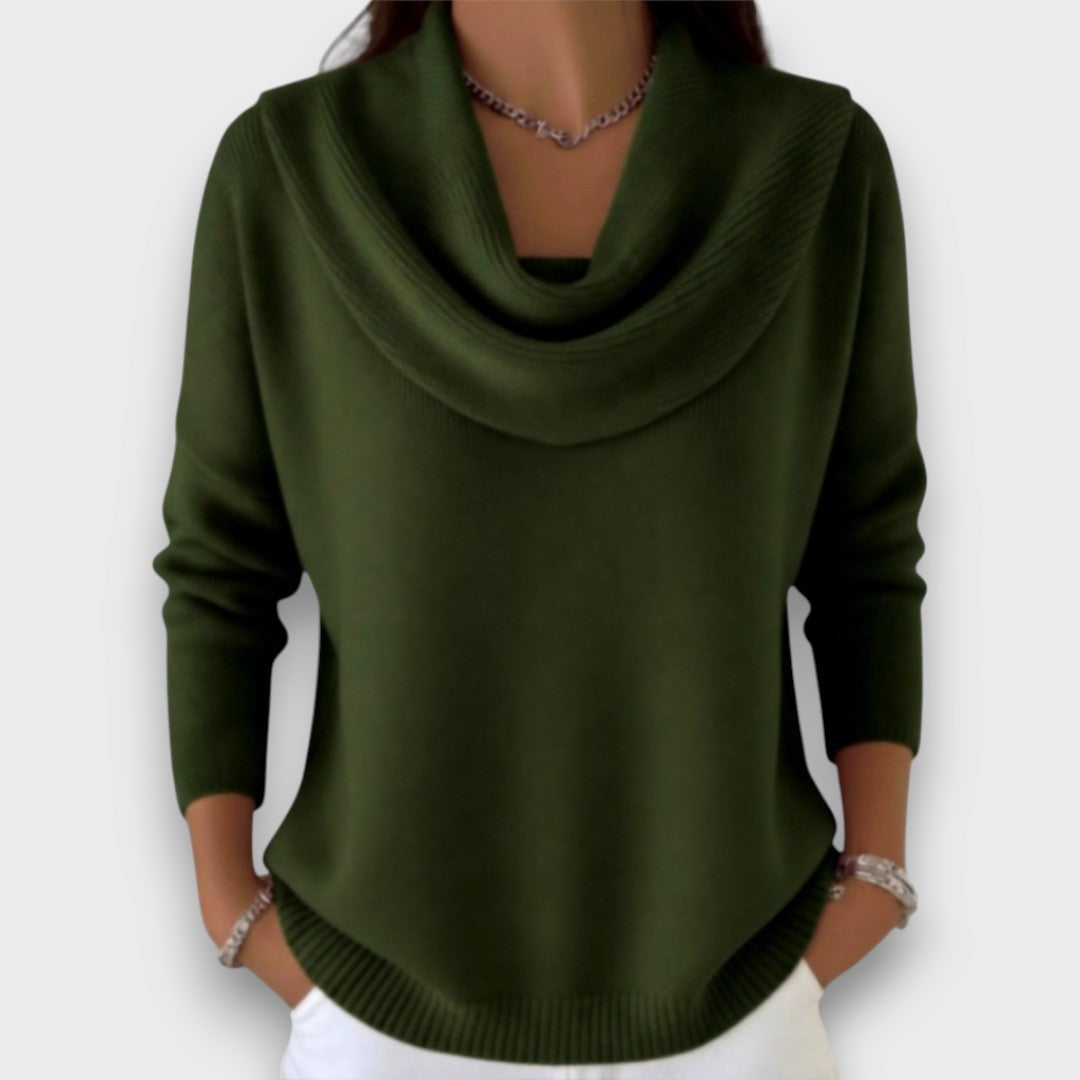 Meliora – Soft Drape-Collar Knit Sweater