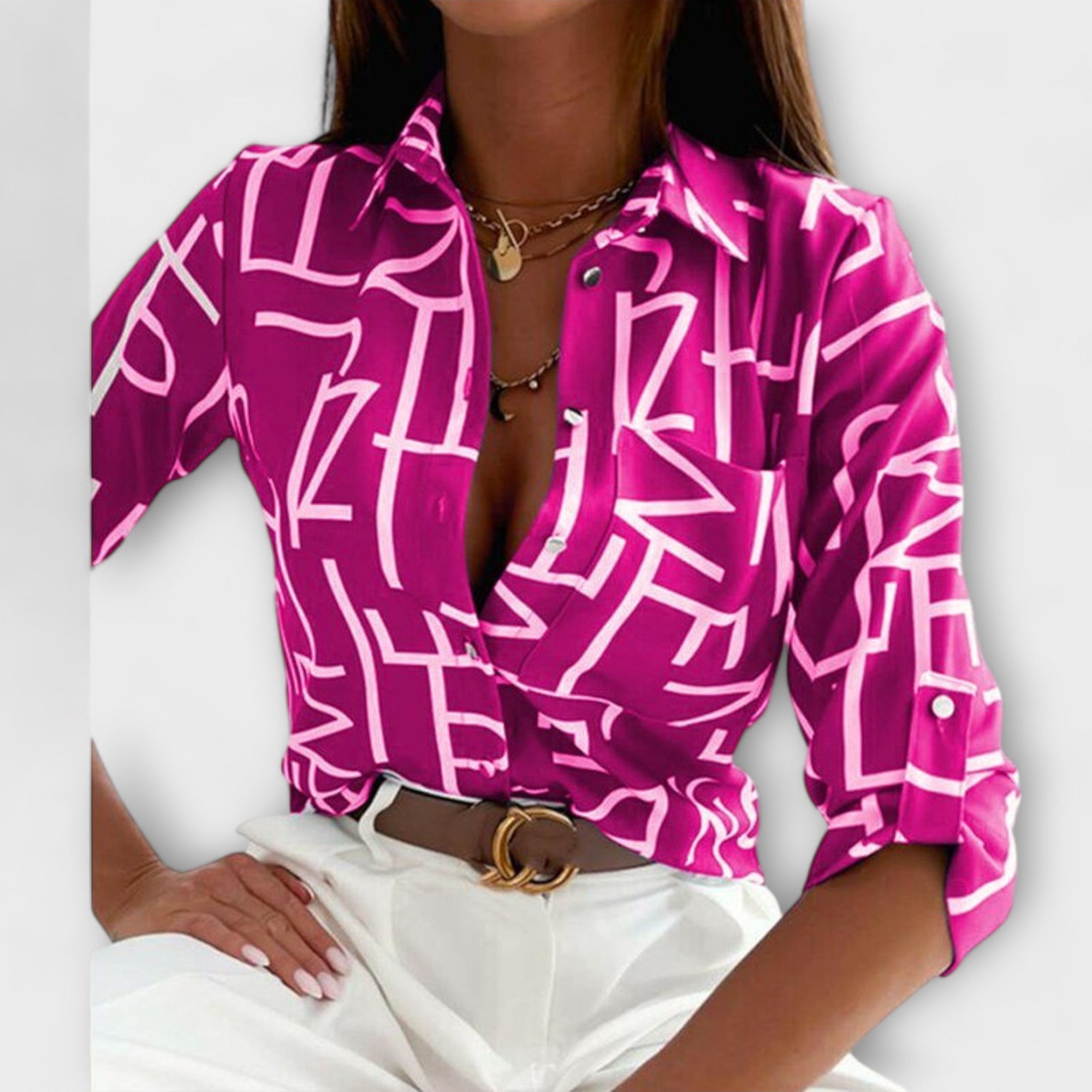 Rynelle – Shirt Blouse with Graphic Print and Retro Flair