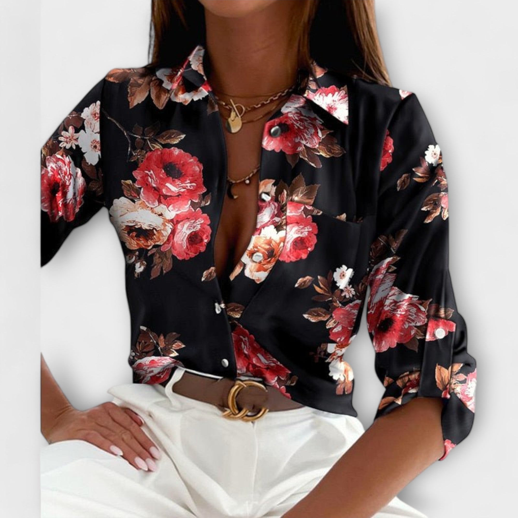 Rynelle – Shirt Blouse with Graphic Print and Retro Flair